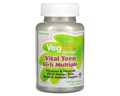 Детское здоровье VegLife, Vital Teen Girls Multiple, 60 веганских капсул Детское здоровье VegLife, Vital Teen Girls Multiple, 60 веганских капсул