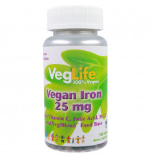 VegLife, Железо растительного происхождения, 25 мг, 100 таблеток