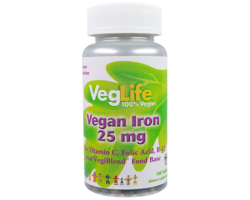 VegLife, Железо растительного происхождения, 25 мг, 100 таблеток VegLife, Железо растительного происхождения, 25 мг, 100 таблеток