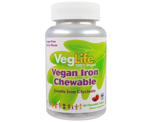 VegLife, Железо растительного происхождения, вкус ягод, 60 жевательных таблеток VegLife, Железо растительного происхождения, вкус ягод, 60 жевательных таблеток