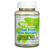 Детское здоровье VegLife, Vital Teen, витаминный комплекс для мальчиков, 60 растительных капсул