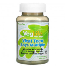 Детское здоровье VegLife, Vital Teen, витаминный комплекс для мальчиков, 60 растительных капсул