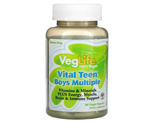 Детское здоровье VegLife, Vital Teen, витаминный комплекс для мальчиков, 60 растительных капсул Детское здоровье VegLife, Vital Teen, витаминный комплекс для мальчиков, 60 растительных капсул