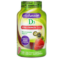 VitaFusion, Сверхсильный витамин D3, Поддержка состояния костей и иммунитета, Натуральный вкус клубники, 3000 МЕ, 120 жевательных таблеток