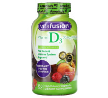 VitaFusion, Витамин D3 для поддержания иммунитета и здоровья костей, с натуральным вкусом персика, ежевики и клубники, 2000 МЕ, 150 жевательных таблеток