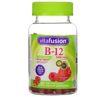VitaFusion, Витамины B12 для взрослых, энергетическая поддержка, вкус натуральной малины, 1000 мкг, 60 конфет
