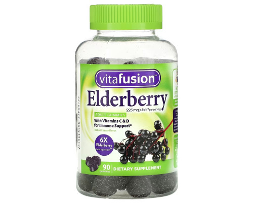 VitaFusion, Elderberry, With Vitamins C & D for Immune Support, Natural Berry, 90 Gummies VitaFusion, Elderberry, With Vitamins C & D for Immune Support, Natural Berry, 90 Gummies