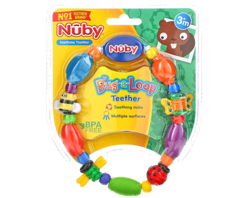 Nuby, Успокаивающий прорезыватель, Bug-а-Loop, 3 + месяцев, 1 шт. Nuby, Успокаивающий прорезыватель, Bug-а-Loop, 3 + месяцев, 1 шт.