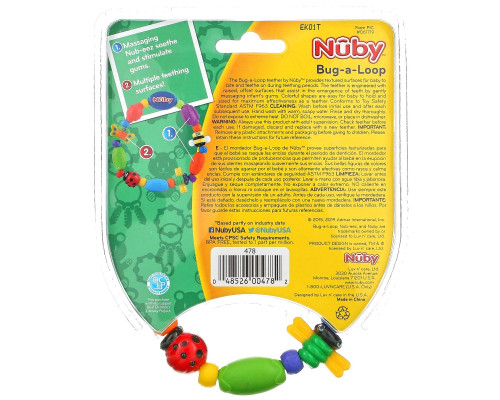 Nuby, Успокаивающий прорезыватель, Bug-а-Loop, 3 + месяцев, 1 шт. Nuby, Успокаивающий прорезыватель, Bug-а-Loop, 3 + месяцев, 1 шт.