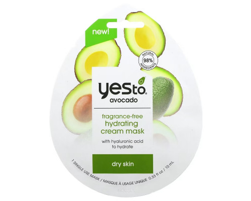 Yes To, Avocado, Hydrating Cream Beauty Mask, Fragrance-Free, 1 Sheet, 0.33 fl oz (10 ml) Yes To, Avocado, Hydrating Cream Beauty Mask, Fragrance-Free, 1 Sheet, 0.33 fl oz (10 ml)
