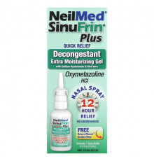 От аллергии NeilMed, SinuFrin Plus, противоотечный спрей для носа, экстраувлажняющий гель, 15 мл (0,5 жидк. Унции)