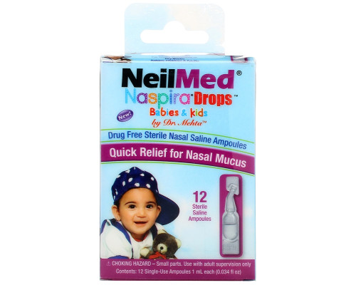 NeilMed, Naspira Drops, Babies & Kids, 12 Sterile Saline Ampoules, 0.034 fl oz (1 ml) Each NeilMed, Naspira Drops, Babies & Kids, 12 Sterile Saline Ampoules, 0.034 fl oz (1 ml) Each
