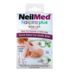 От гриппа и простуды NeilMed, Naspira Plus, назально-оральный аспиратор и флаконы с солевым раствором, для младенцев и детей, набор из 17 предметов