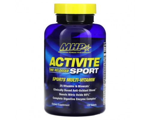 Витаминно-минеральные комплексы MHP, Activite Sport, мультивитамины, замедленное высвобождение, 120 таблеток Витаминно-минеральные комплексы MHP, Activite Sport, мультивитамины, замедленное высвобождение, 120 таблеток