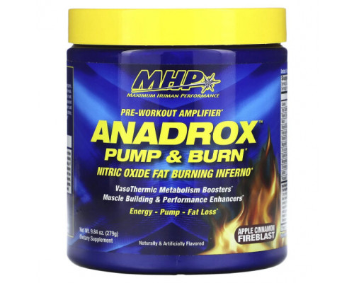 Предтренировочные комплексы MHP, Anadrox Pump & Burn, предтренировочный усилитель, яблочно-коричный крем, 279 г (9,84 унции) Предтренировочные комплексы MHP, Anadrox Pump & Burn, предтренировочный усилитель, яблочно-коричный крем, 279 г (9,84 унции)