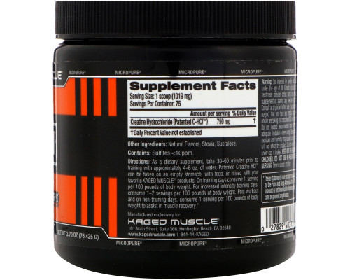 Kaged Muscle, Патентованный C-HCL креатин, лимон и лайм, 2,70 унц. (76,425 г) Kaged Muscle, Патентованный C-HCL креатин, лимон и лайм, 2,70 унц. (76,425 г)