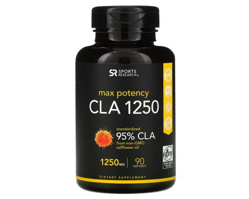 Sports Research, CLA 1250, Max Potency, 1,250 mg, 90 Softgels Sports Research, CLA 1250, Max Potency, 1,250 mg, 90 Softgels