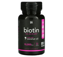 Sports Research, Biotin 10,000 mcg with Organic Coconut Oil, 30 Veggie Softgels