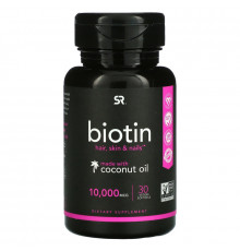 Sports Research, Biotin 10,000 mcg with Organic Coconut Oil, 30 Veggie Softgels