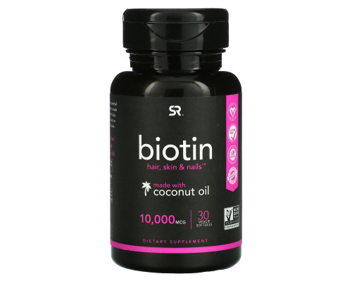 Sports Research, Biotin 10,000 mcg with Organic Coconut Oil, 30 Veggie Softgels Sports Research, Biotin 10,000 mcg with Organic Coconut Oil, 30 Veggie Softgels