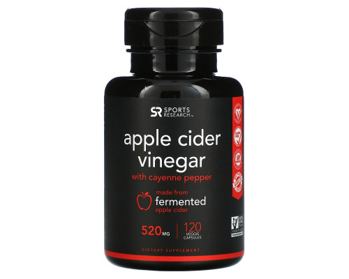 Sports Research, Apple Cider Vinegar with Cayenne Pepper, 520 mg, 120 Veggie Capsules Sports Research, Apple Cider Vinegar with Cayenne Pepper, 520 mg, 120 Veggie Capsules