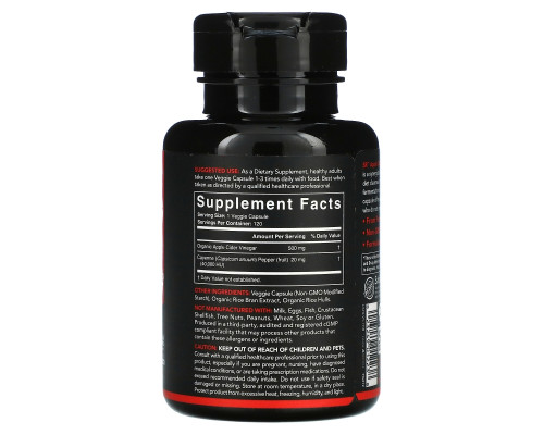 Sports Research, Apple Cider Vinegar with Cayenne Pepper, 520 mg, 120 Veggie Capsules Sports Research, Apple Cider Vinegar with Cayenne Pepper, 520 mg, 120 Veggie Capsules