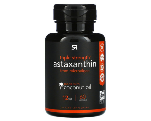 Sports Research, Astaxanthin Made With Coconut Oil, Triple Strength, 12 mg, 60 Softgels Sports Research, Astaxanthin Made With Coconut Oil, Triple Strength, 12 mg, 60 Softgels