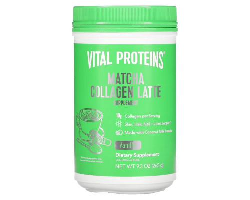 Vital Proteins, Матча латте с коллагеном, ваниль, 265 г (9,3 унции) Vital Proteins, Матча латте с коллагеном, ваниль, 265 г (9,3 унции)