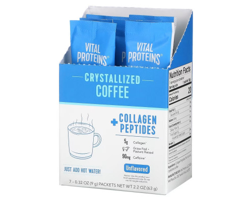 Vital Proteins, Crystallized Coffee + Collagen Peptides, Unflavored, 7 Packets, 0.32 oz (9 g) Each Vital Proteins, Crystallized Coffee + Collagen Peptides, Unflavored, 7 Packets, 0.32 oz (9 g) Each