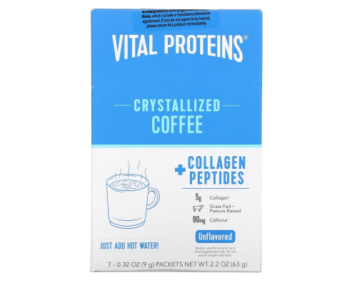 Vital Proteins, Crystallized Coffee + Collagen Peptides, Unflavored, 7 Packets, 0.32 oz (9 g) Each Vital Proteins, Crystallized Coffee + Collagen Peptides, Unflavored, 7 Packets, 0.32 oz (9 g) Each