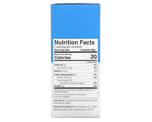 Vital Proteins, Crystallized Coffee + Collagen Peptides, Unflavored, 7 Packets, 0.32 oz (9 g) Each Vital Proteins, Crystallized Coffee + Collagen Peptides, Unflavored, 7 Packets, 0.32 oz (9 g) Each