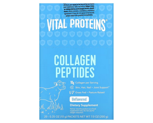 Vital Proteins, Grass Fed Pausture Raised, Collagen Peptides, Unflavored, 20 Individual Packets (10 g) Vital Proteins, Grass Fed Pausture Raised, Collagen Peptides, Unflavored, 20 Individual Packets (10 g)