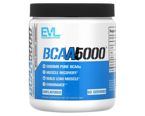 EVLution Nutrition, BCAA5000, Unflavored, 10.58 oz (300 g) EVLution Nutrition, BCAA5000, Unflavored, 10.58 oz (300 g)