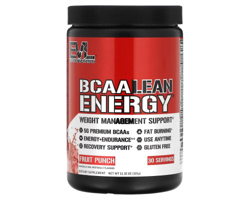 EVLution Nutrition, BCAA LEAN ENERGY, Fruit Punch, 11.32 oz (321 g) EVLution Nutrition, BCAA LEAN ENERGY, Fruit Punch, 11.32 oz (321 g)