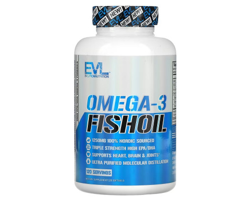 EVLution Nutrition, Рыбий жир омега-3, тройная сила, 120 желатиновых капсул EVLution Nutrition, Рыбий жир омега-3, тройная сила, 120 желатиновых капсул