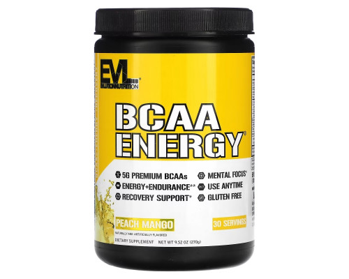 EVLution Nutrition, BCAA Energy, Peach Mango, 9.52 oz (270 g) EVLution Nutrition, BCAA Energy, Peach Mango, 9.52 oz (270 g)