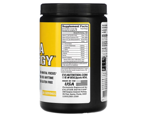 EVLution Nutrition, BCAA Energy, Peach Mango, 9.52 oz (270 g) EVLution Nutrition, BCAA Energy, Peach Mango, 9.52 oz (270 g)