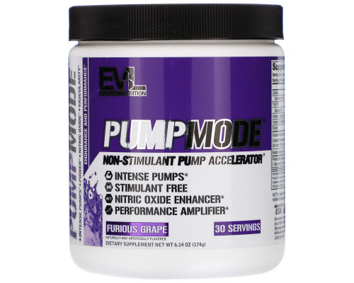 EVLution Nutrition, PumpMode, Non-Stimulant Pump Accelerator, Furious Grape, 5.3 oz (150 g) EVLution Nutrition, PumpMode, Non-Stimulant Pump Accelerator, Furious Grape, 5.3 oz (150 g)