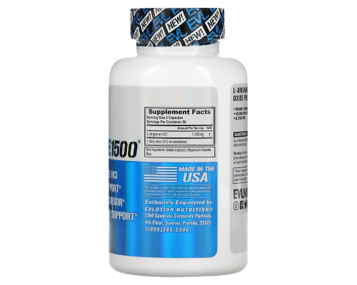 EVLution Nutrition, L-Arginine 1500, 100 капсул EVLution Nutrition, L-Arginine 1500, 100 капсул