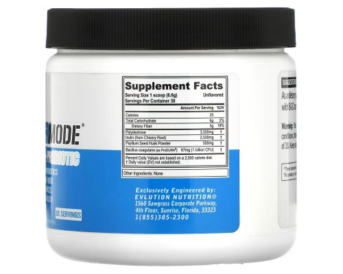 EVLution Nutrition, FiberMode, Fiber + Probiotics, Unflavored, 6.98 oz (198 g) EVLution Nutrition, FiberMode, Fiber + Probiotics, Unflavored, 6.98 oz (198 g)
