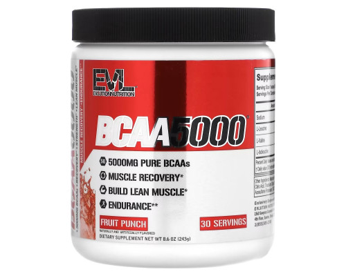 EVLution Nutrition, BCAA 5000, Fruit Punch, 8.6 oz (243 g) EVLution Nutrition, BCAA 5000, Fruit Punch, 8.6 oz (243 g)