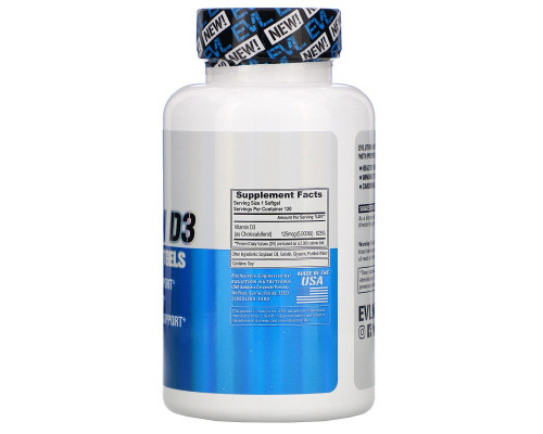 EVLution Nutrition, Vitamin D3, 5,000 IU, 120 Softgels EVLution Nutrition, Vitamin D3, 5,000 IU, 120 Softgels