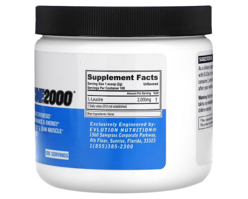 EVLution Nutrition, L-лейцин 2000, без добавок, 200 г (7,05 унции) EVLution Nutrition, L-лейцин 2000, без добавок, 200 г (7,05 унции)