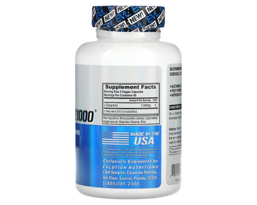 EVLution Nutrition, Glutamine1000, 1,000 mg, 120 Veggie Capsules EVLution Nutrition, Glutamine1000, 1,000 mg, 120 Veggie Capsules