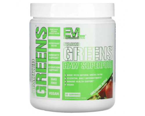 Зелень и зеленые овощи EVLution Nutrition, Stacked Greens Raw Superfood, яблочный сад, 162 г (5,7 унции) Зелень и зеленые овощи EVLution Nutrition, Stacked Greens Raw Superfood, яблочный сад, 162 г (5,7 унции)