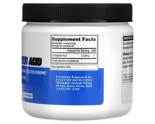 EVLution Nutrition, D-Aspartic Acid, Unflavored, 3.3 oz (94 g) EVLution Nutrition, D-Aspartic Acid, Unflavored, 3.3 oz (94 g)