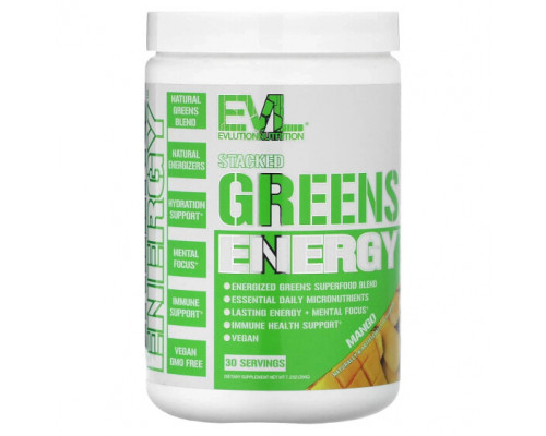 Зелень и зеленые овощи EVLution Nutrition, Stacked Greens Energy, манго, 204 г (7,2 унции) Зелень и зеленые овощи EVLution Nutrition, Stacked Greens Energy, манго, 204 г (7,2 унции)