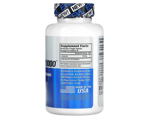 EVLution Nutrition, Glutamine 1000, 60 Veggie Capsules EVLution Nutrition, Glutamine 1000, 60 Veggie Capsules