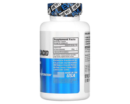 EVLution Nutrition, Hyaluronic Acid, 200 mg, 30 Veggie Capsules EVLution Nutrition, Hyaluronic Acid, 200 mg, 30 Veggie Capsules