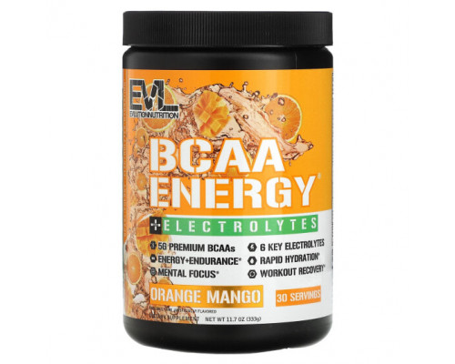 Электролиты EVLution Nutrition, BCAA Energy Plus, электролиты, апельсин и манго, 333 г (11,7 унции) Электролиты EVLution Nutrition, BCAA Energy Plus, электролиты, апельсин и манго, 333 г (11,7 унции)